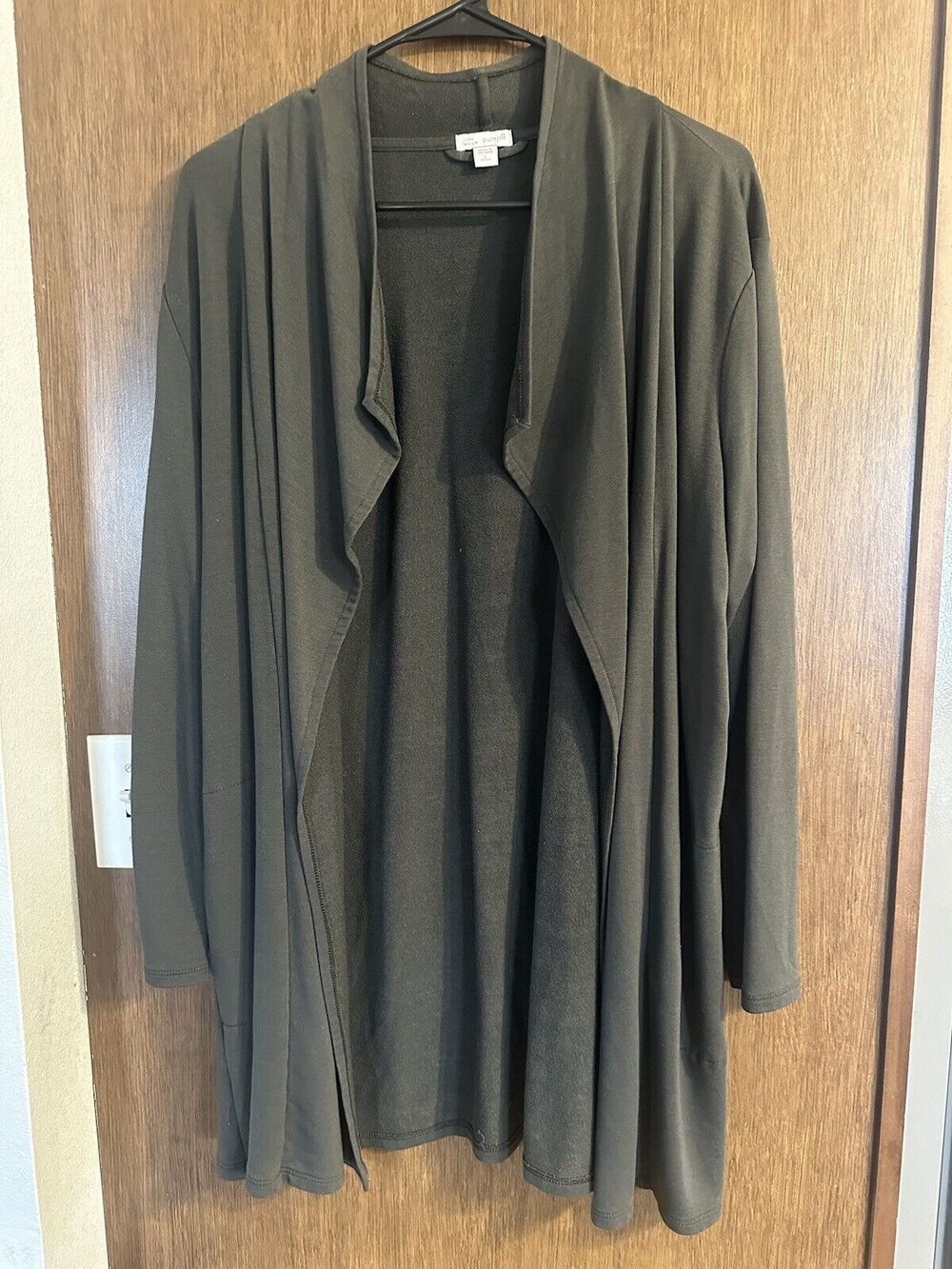 Luxe Tencel Pure Jill Green Cardigan Sz Large Petite Open Stretch Comfort Soft